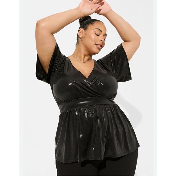 Torrid size 1x/xl surplus liquid shine peplum babydoll top shirt nwt - Picture 1 of 6